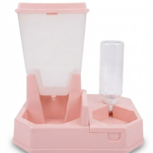 Distributeur automatique de croquettes et d’eau – Double bol pour chien et chat – Rose