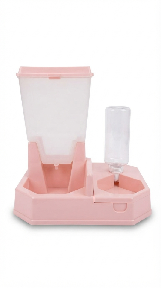 Distributeur automatique de croquettes et d’eau – Double bol pour chien et chat – Rose