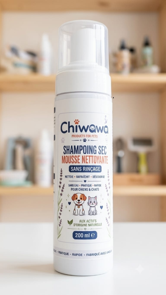 Shampoing Sec Mousse Nettoyante Sans Rinçage –Chien et Chat (200 ml)